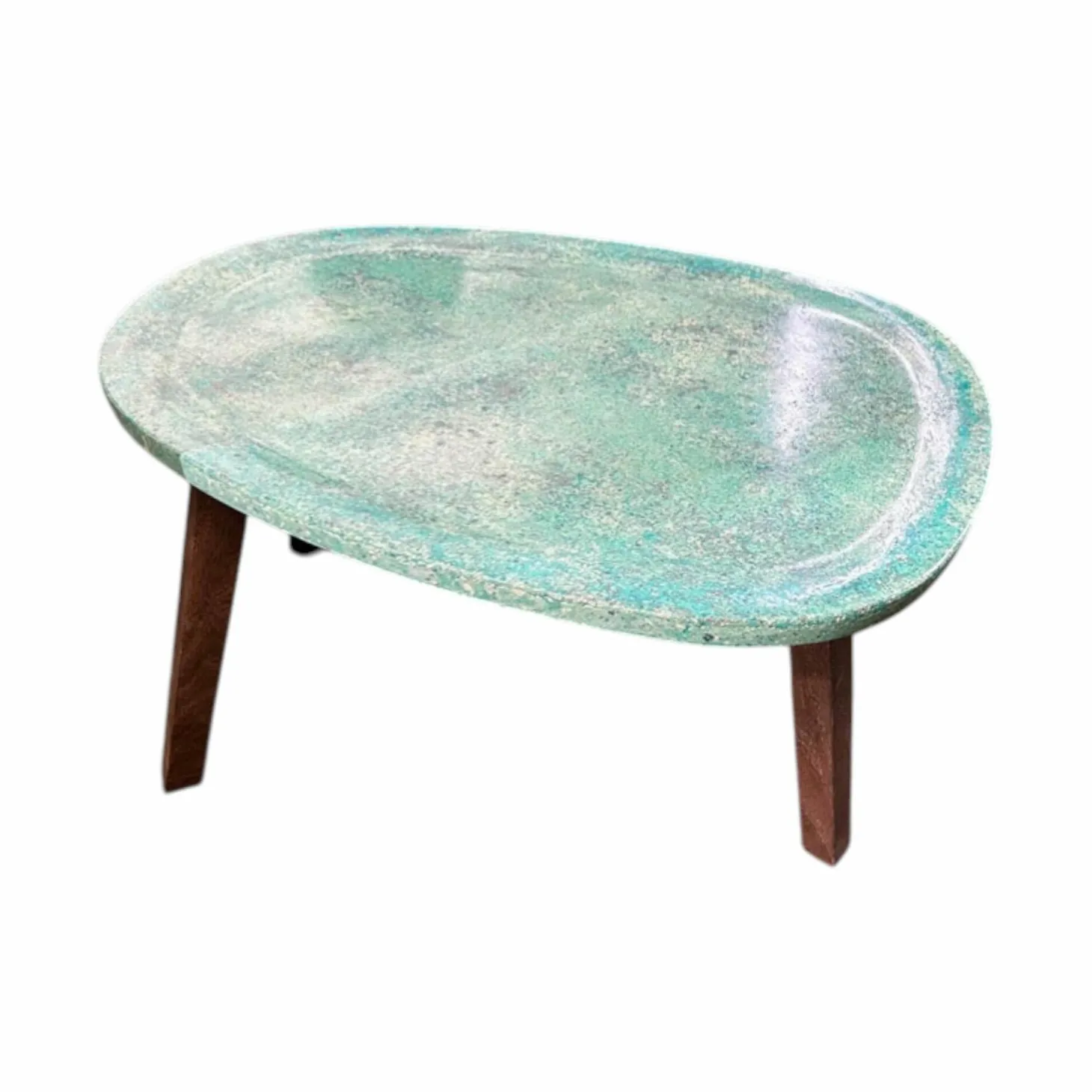 Beistelltisch Vietri Platte Marmor Türkis Gestell Esche Gefärbt Nussbaumfarbig