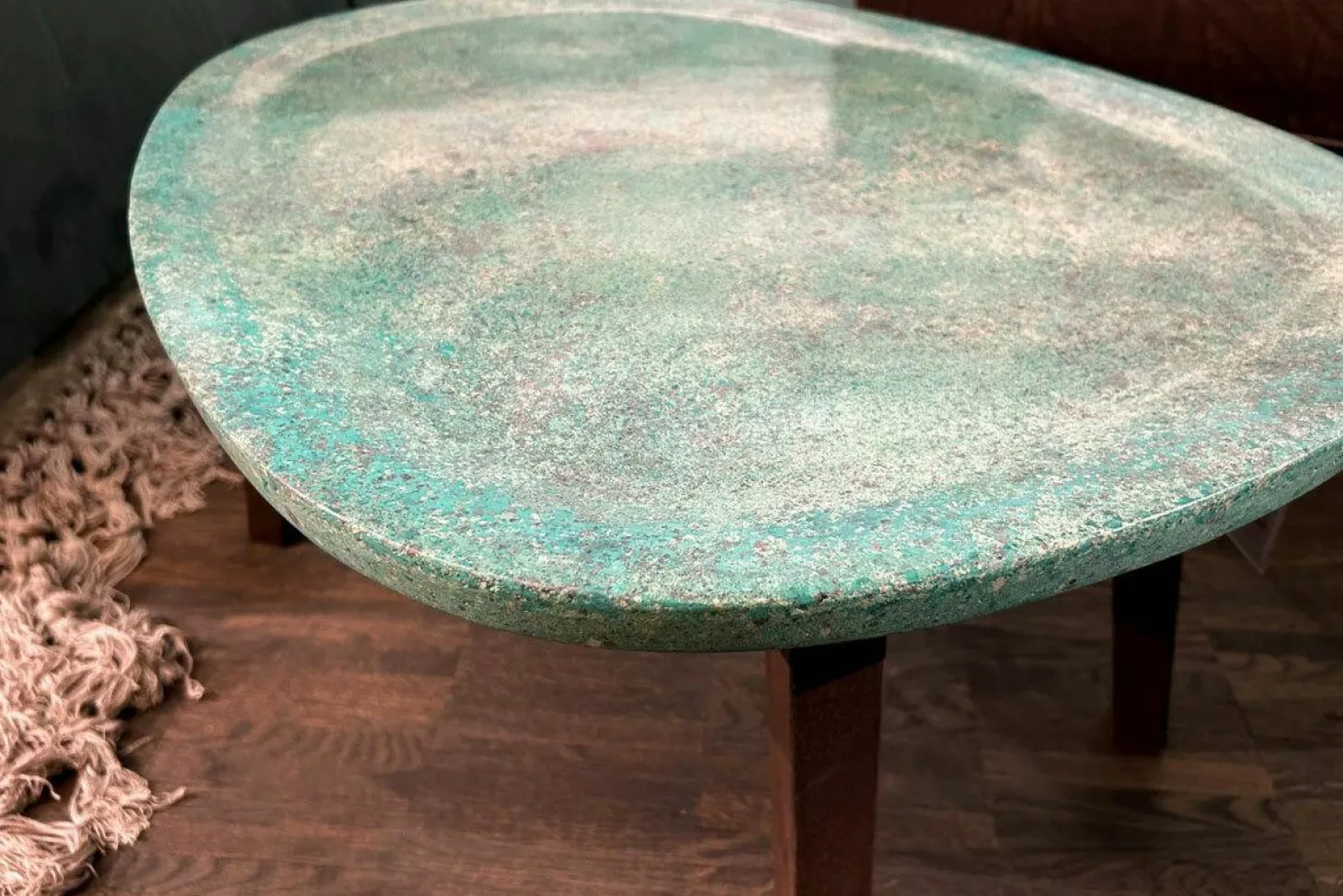 Beistelltisch Vietri Platte Marmor Türkis Gestell Esche Gefärbt Nussbaumfarbig