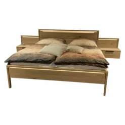 Bett Anconia Eiche Natur Massiv Mit 2 Hängekonsolen Mit Aufsatzpanleele Eiche Natur Massiv Griffe Eiche Natur Anthrazit Inklusive Beleuchtung Ohne Lattenrost Ohne Matratze