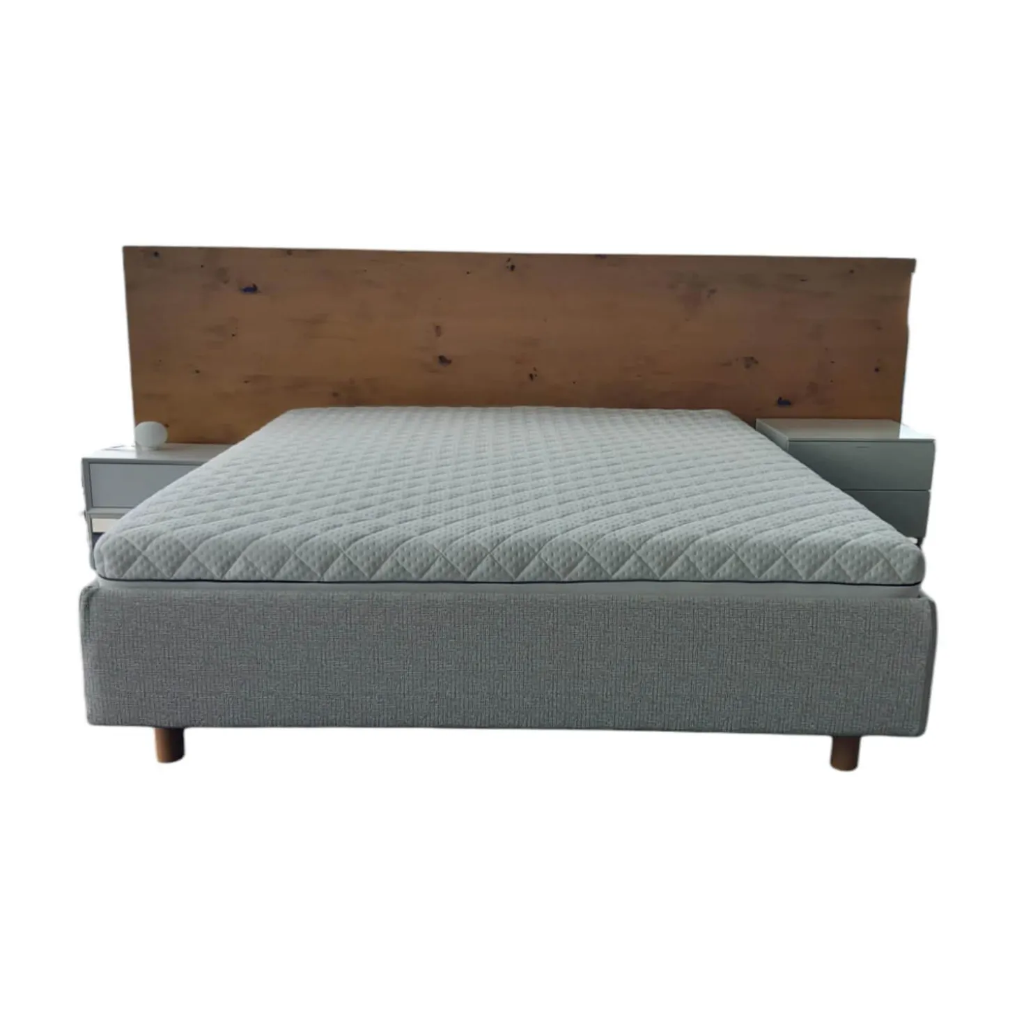 Bett Bezug Stoff Theo Grau Kopfteil Holzpaaneel Mit Matatze Ohne Nachttische