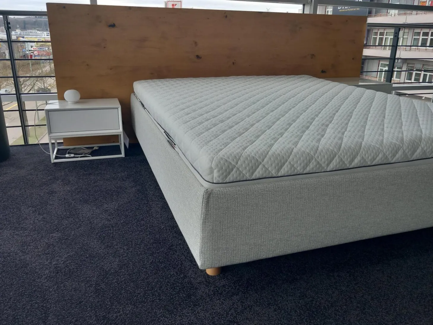 Bett Bezug Stoff Theo Grau Kopfteil Holzpaaneel Mit Matatze Ohne Nachttische