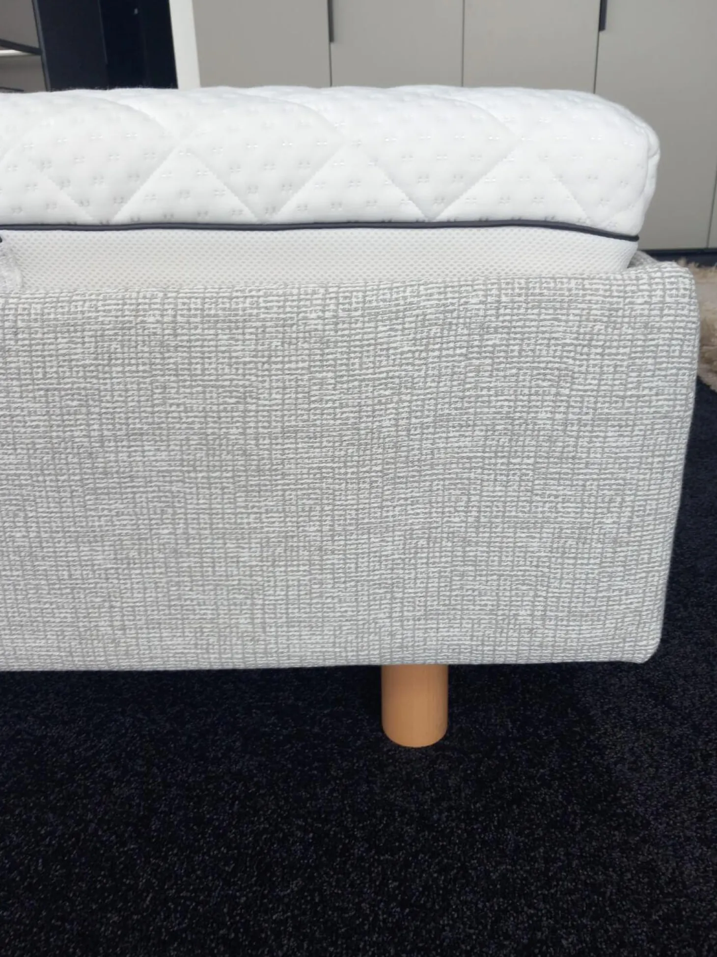 Bett Bezug Stoff Theo Grau Kopfteil Holzpaaneel Mit Matatze Ohne Nachttische