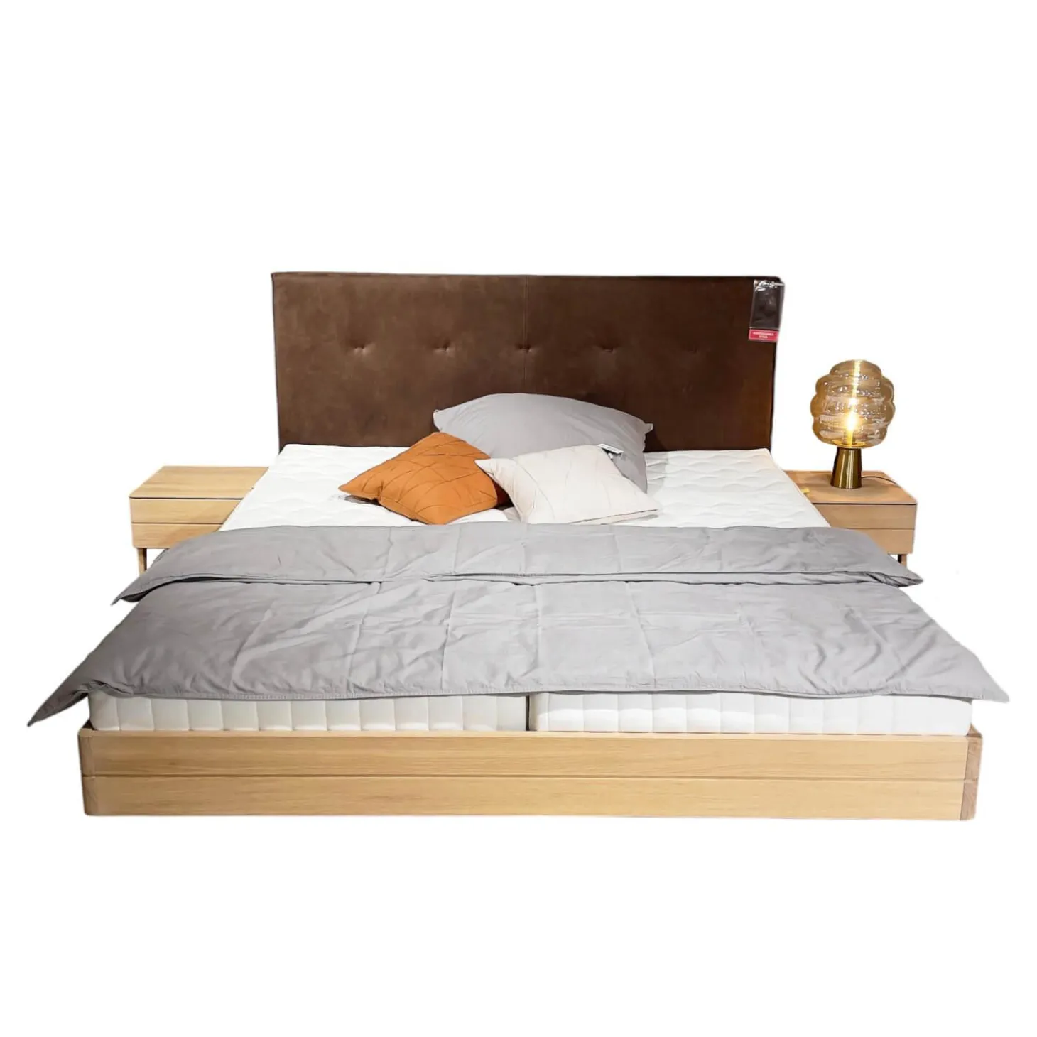 Bett Float Eiche Massiv Naturöl Lederhaupt Naturleder L7 77720 Umbra Grau Ohne Matratze Und Lattenrost