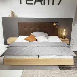 Bett Float Eiche Massiv Naturöl Lederhaupt Naturleder L7 77720 Umbra Grau Ohne Matratze Und Lattenrost