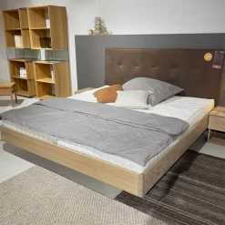 Bett Float Eiche Massiv Naturöl Lederhaupt Naturleder L7 77720 Umbra Grau Ohne Matratze Und Lattenrost
