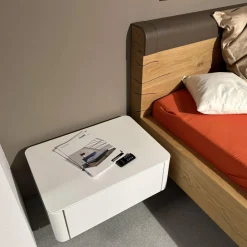 Bett Gentis Eiche Naturstamm Polsterapplikation Leder 5114 Grau Braun Mit Beleuchtung Und Fernbedienung