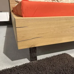 Bett Gentis Eiche Naturstamm Polsterapplikation Leder 5114 Grau Braun Mit Beleuchtung Und Fernbedienung