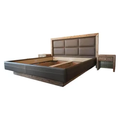 Bett Gestell Tanne Altholz Gebrannt Kopfteil Cielo Anelin Leder Braun Ohne Matratzen Und Lattenrost Inklusive 2 Nachttischen