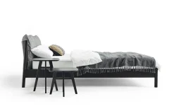 Bett Liv Bettgestell Hoch Eiche Gebeizt Mattlack Schwarz Kernleder Rangero Schwarz Rückenkissen Stoff Moss Col. 15 Ohne Matratze