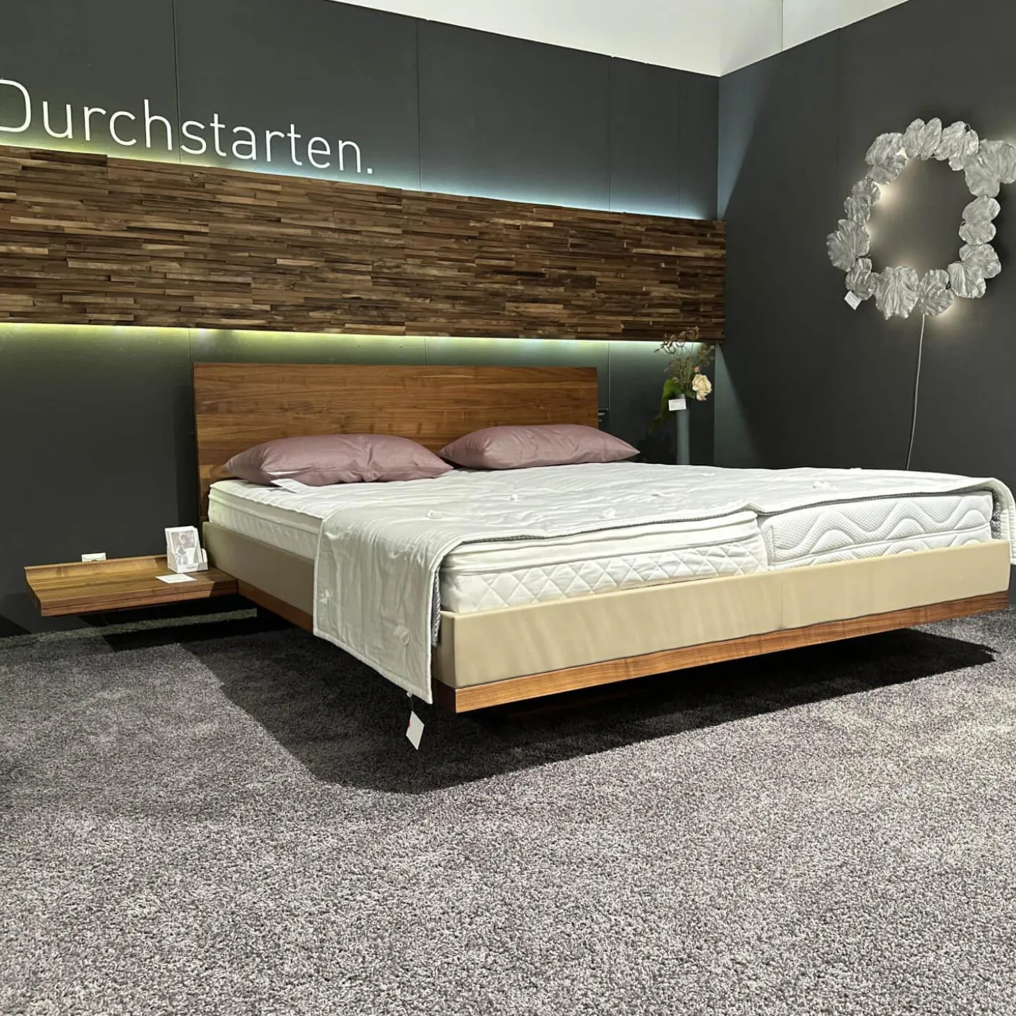 Bett Riletto Nussbaum Naturöl Seiten Leder Kiesel Beige Mit 2 Laden