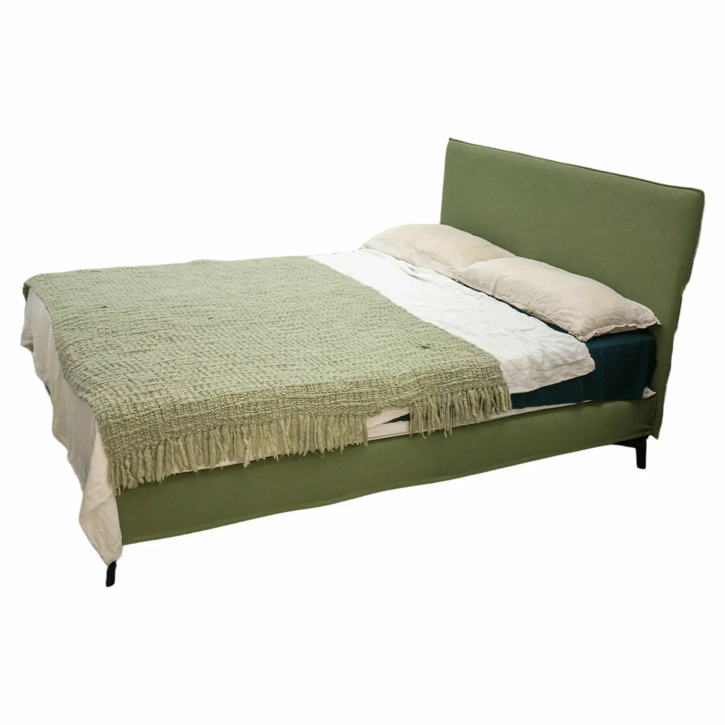 Bett Slim Edition Stoff Casa 88 Turtle Grün Metallfüße Schwarz mit Matratze