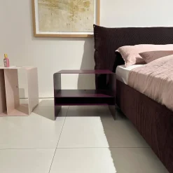 Bettanlage MD 13 Rose Stoff Charmelle Cord 103 Aubergine Violett Holzfuß Inklusive Beistelltisch Und Metallcontainer