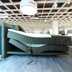 Boxspringbett Atlanta 0514238 Stoff 9153 Grün Kopfteil 3 Steppung Kachel Füße Schwarz Mit Fernbedienung Und Matratze