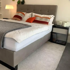 Boxspringbett Bohemian C Leder Acacia Grau mit Matratze Paisley P5