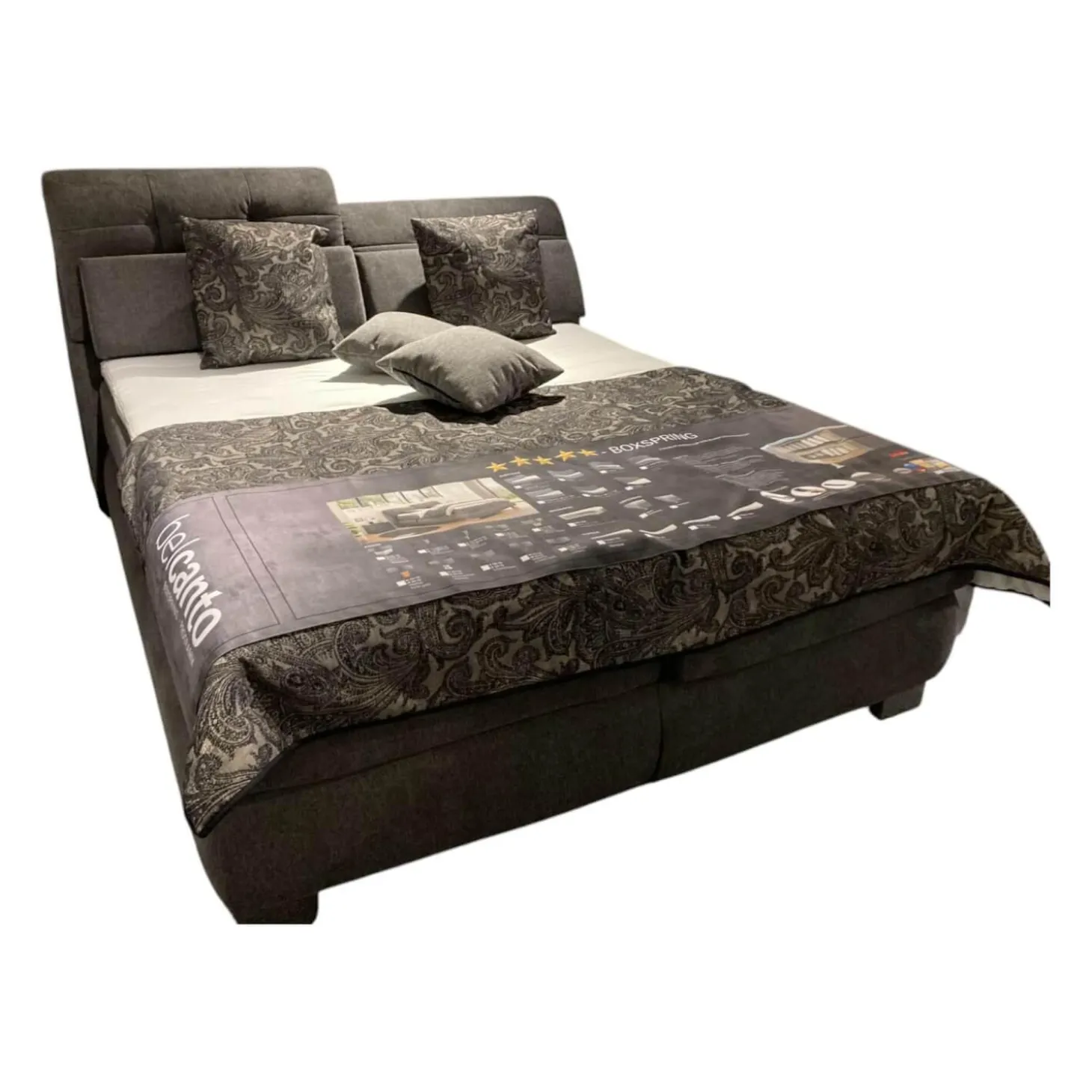 Boxspringbett BX21015 Stoff Brego Anthrazit 321200 Kopfteil 0852KV Mit Funktion Metallfuß M09 10 Chrom Mit Matratze Und Topper