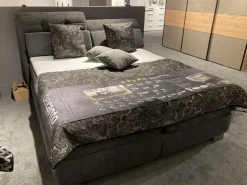 Boxspringbett BX21015 Stoff Brego Anthrazit 321200 Kopfteil 0852KV Mit Funktion Metallfuß M09 10 Chrom Mit Matratze Und Topper