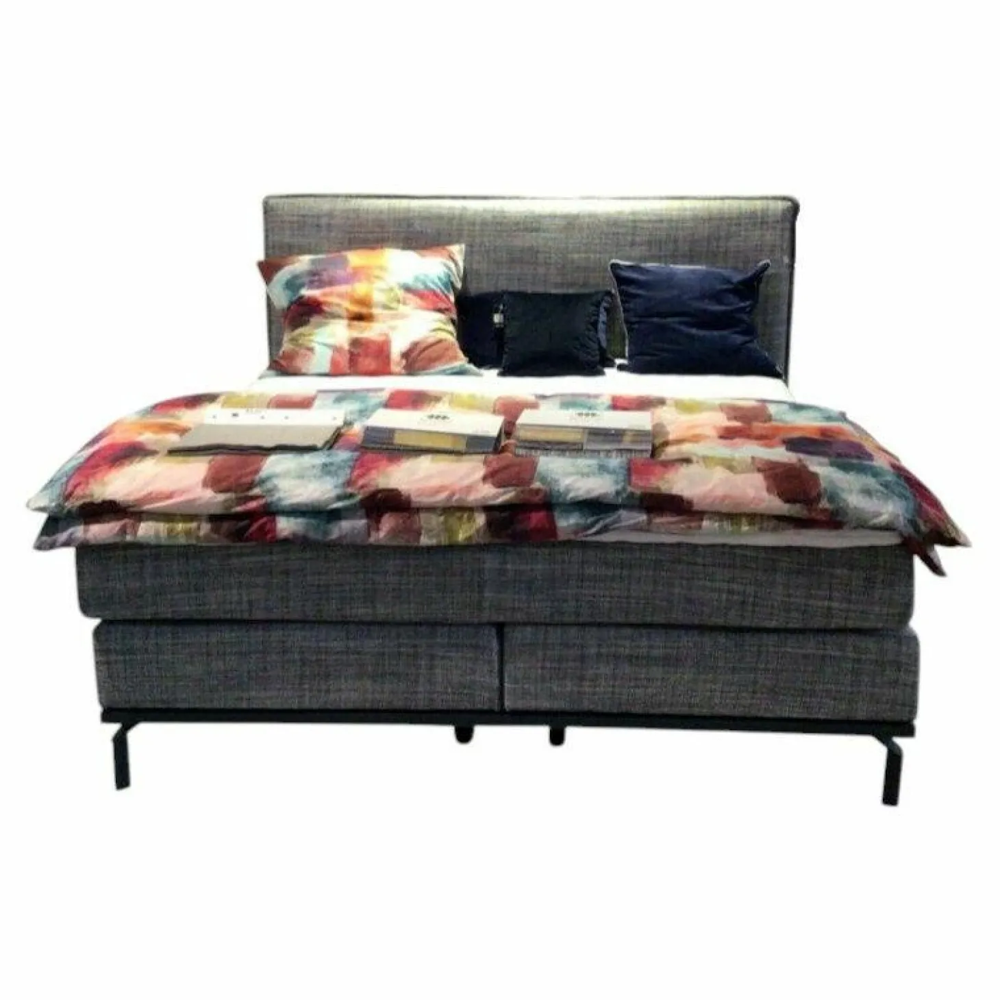 Boxspringbett Delphi Stoff JAB 15051 Grau mit Matratze und Topper