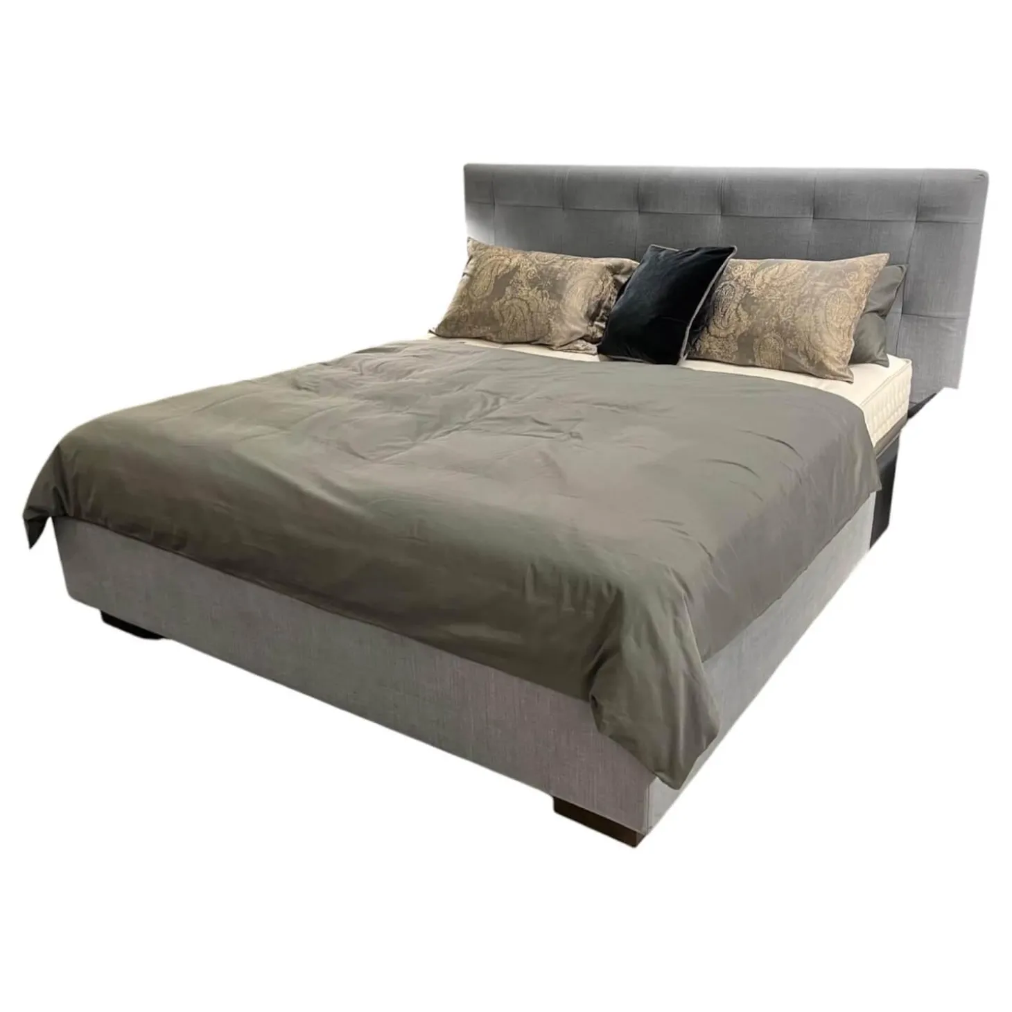 Boxspringbett Gala Rahmen 28M 3B Stoff Nils 440 Sky Grau Blau Kopfteil Quadro Füße Eiche Wenge Inklusive 2 Matratzen Divina