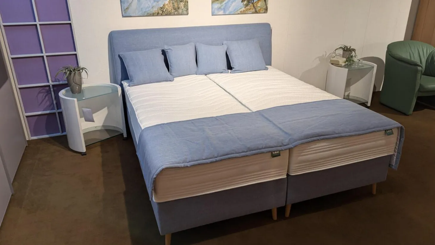 Boxspringbett Made In Green Königssee Stoff C 3012 Hellblau Füße F10 Buch Inklusive Matratze Gelauflage Integriert Mit 4 Kissen Ohne Plaid