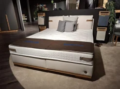 Boxspringbett Montreal Stoff S TBB1 08 Beige Holzfuß H821 Eiche 400 Geölt Inklusive Matratze