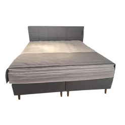Boxspringbett Silver Express Stoff A 1104 Grau Füße Holz Mit Partnermatratze Und Gel Topper