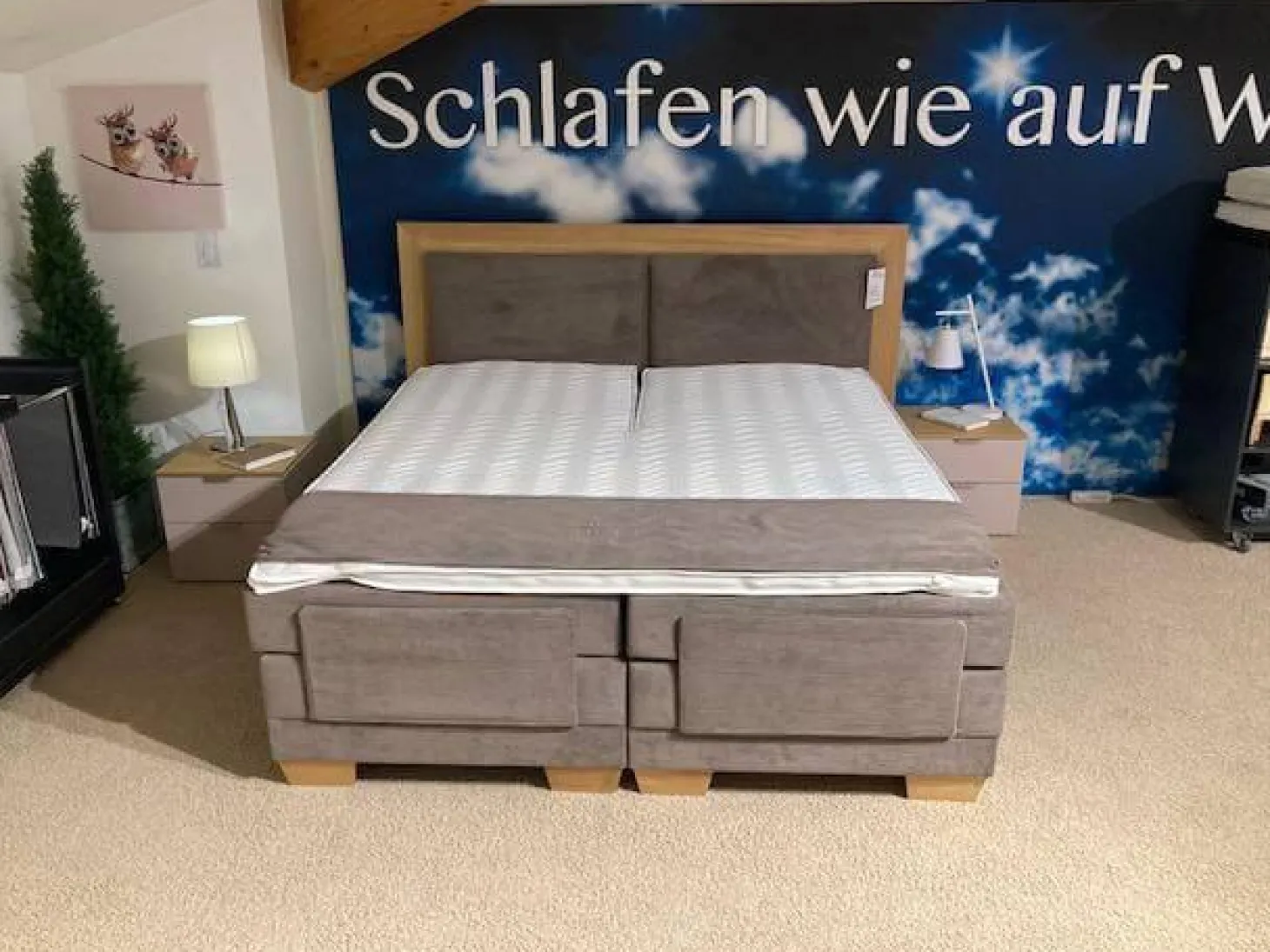 Boxspringbett Taara Stoff Rebel 12 Taupe mit Verstellfunktionen
