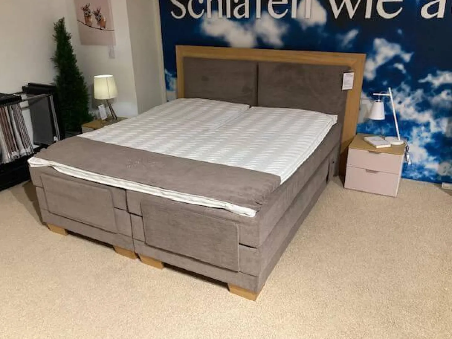 Boxspringbett Taara Stoff Rebel 12 Taupe mit Verstellfunktionen