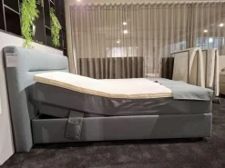 Boxspringbett Valencia Stoff Luca 158 Niagara Blau mit 2 Matratzen und Topper