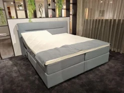Boxspringbett Valencia Stoff Luca 158 Niagara Blau mit 2 Matratzen und Topper