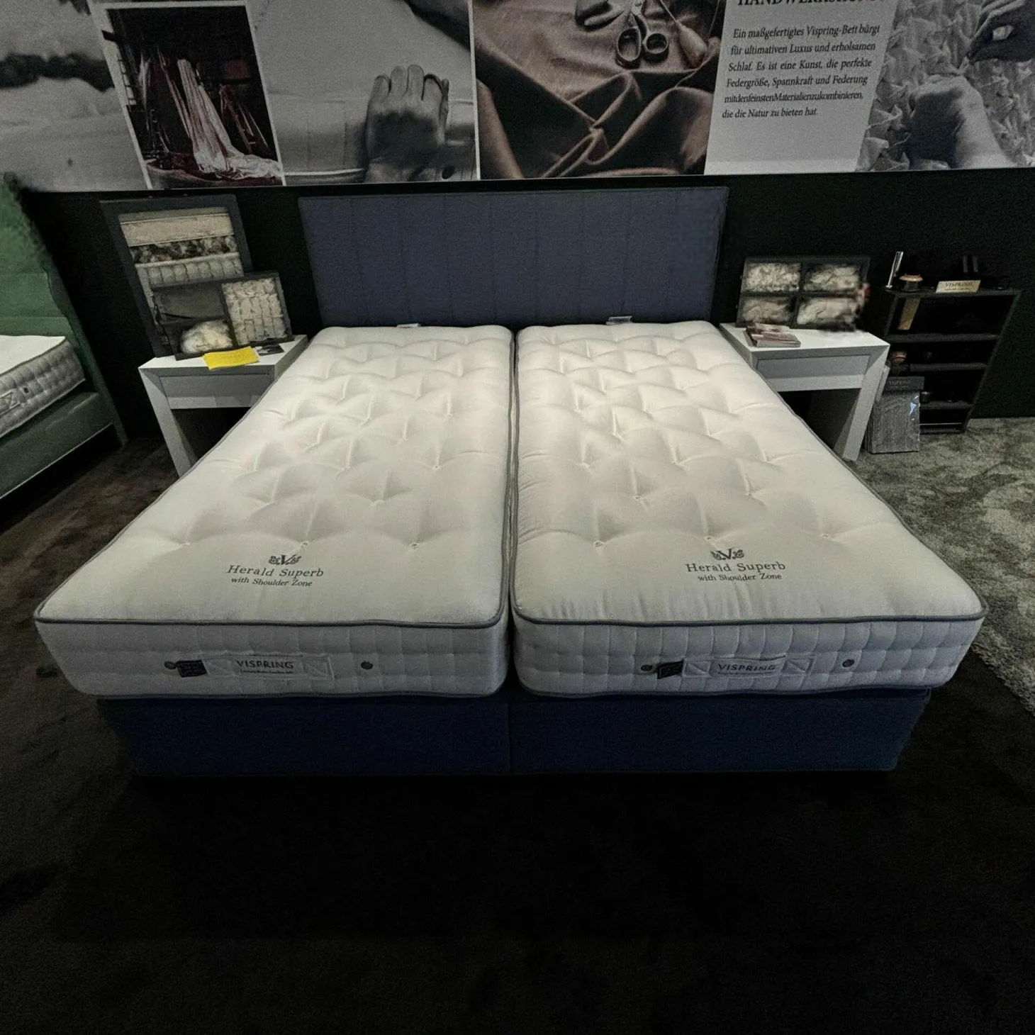 Boxspringbett Vispring Herald Superb Stoff 2099 Blau Inklusive 2 Matratzen