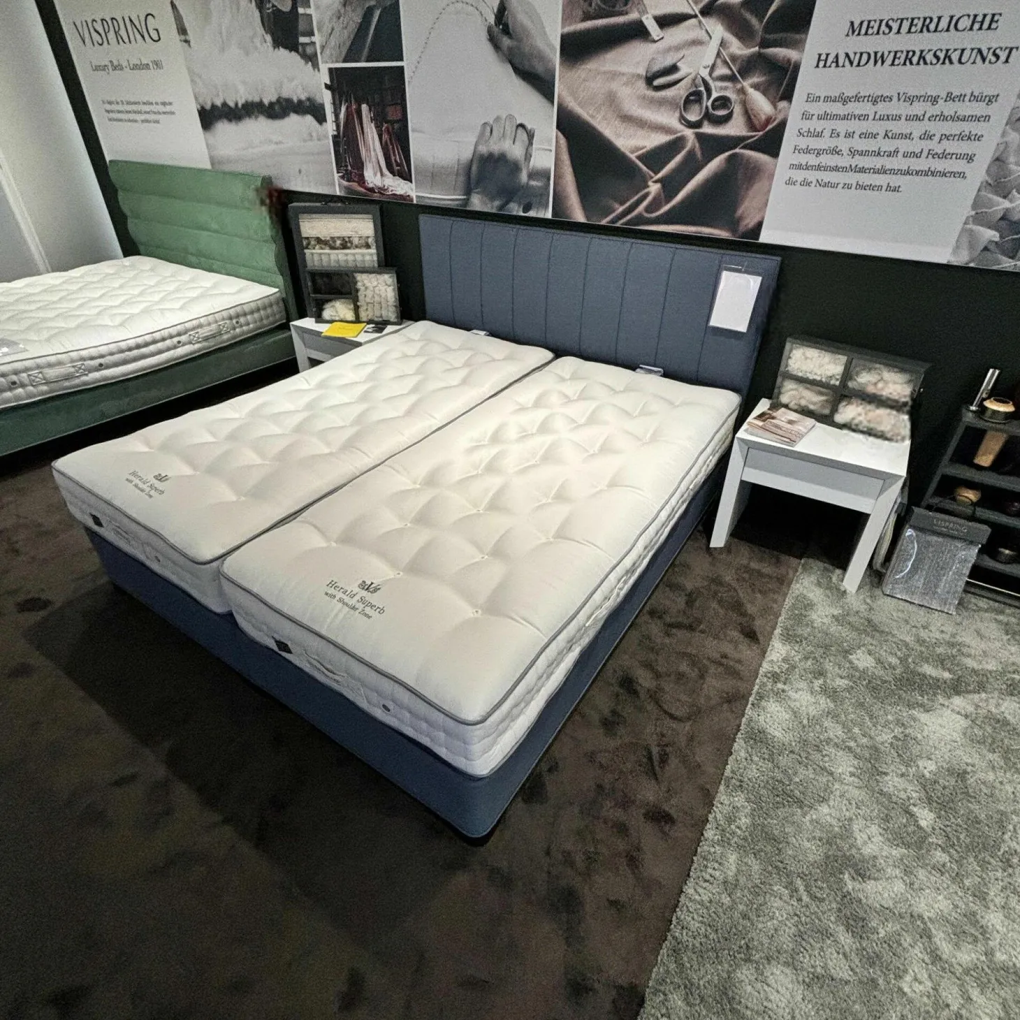 Boxspringbett Vispring Herald Superb Stoff 2099 Blau Inklusive 2 Matratzen