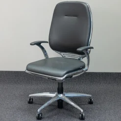 Bürodrehstuhl AL 3 Leder Schwarz 5-Sternfuß Auf Rollen