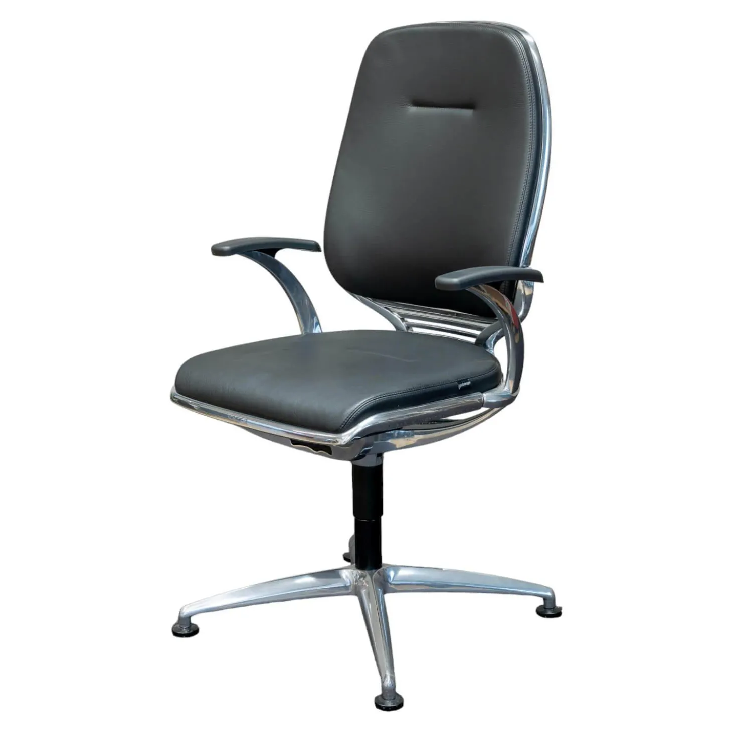 Bürodrehstuhl AL 3 Leder Schwarz4-Sternfuß Aluminium