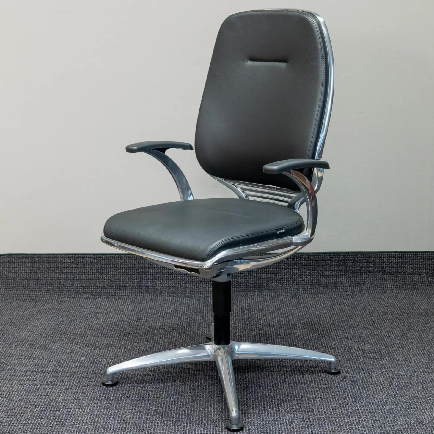 Bürodrehstuhl AL 3 Leder Schwarz4-Sternfuß Aluminium