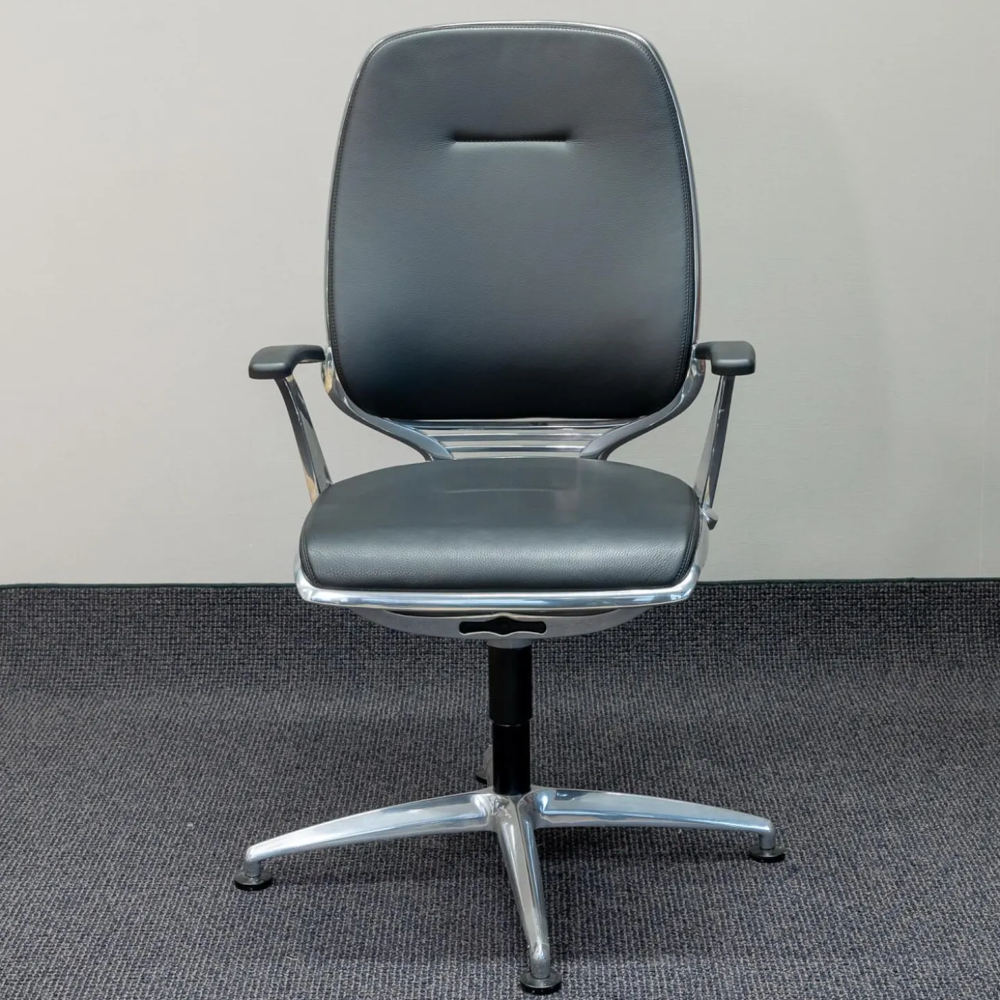 Bürodrehstuhl AL 3 Leder Schwarz4-Sternfuß Aluminium