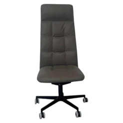 Bürodrehstuhl Leadchair Management Soft Leder Vintage 1436 Fango Grau 5 Stern Gestell Metall Schwarz Matt
