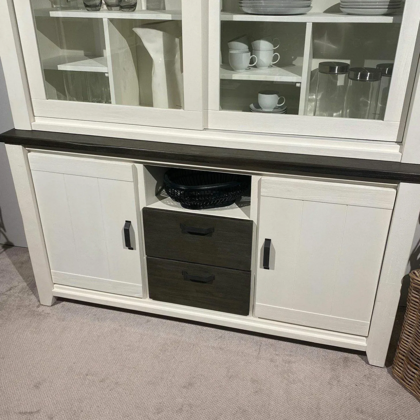 Buffetschrank Lebensart Wellington Vollholz Akazie Weiß Gebürstet