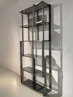 Cabinet Clio Regal Messing Gebürstet Schwazes Finish Glas Smoke Grau