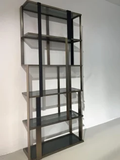 Cabinet Clio Regal Messing Gebürstet Schwazes Finish Glas Smoke Grau