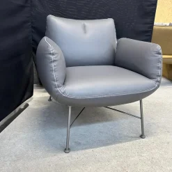 Clubsessel Jalis 26188 Leder 248 Asche Grau Nahtband 5091 Mittelgrau Grau Drahtgestell F02 Feinstruktur Platin