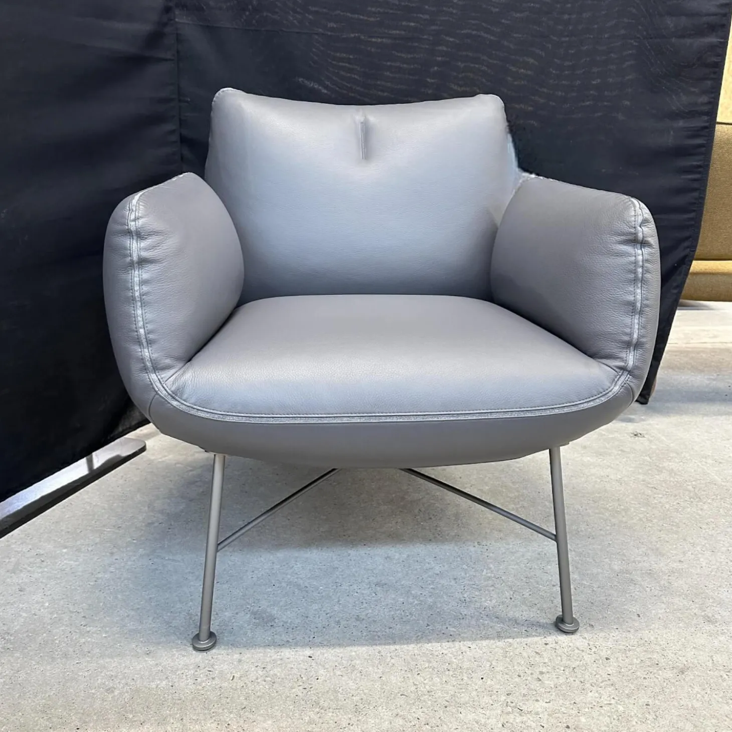 Clubsessel Jalis 26188 Leder 248 Asche Grau Nahtband 5091 Mittelgrau Grau Drahtgestell F02 Feinstruktur Platin