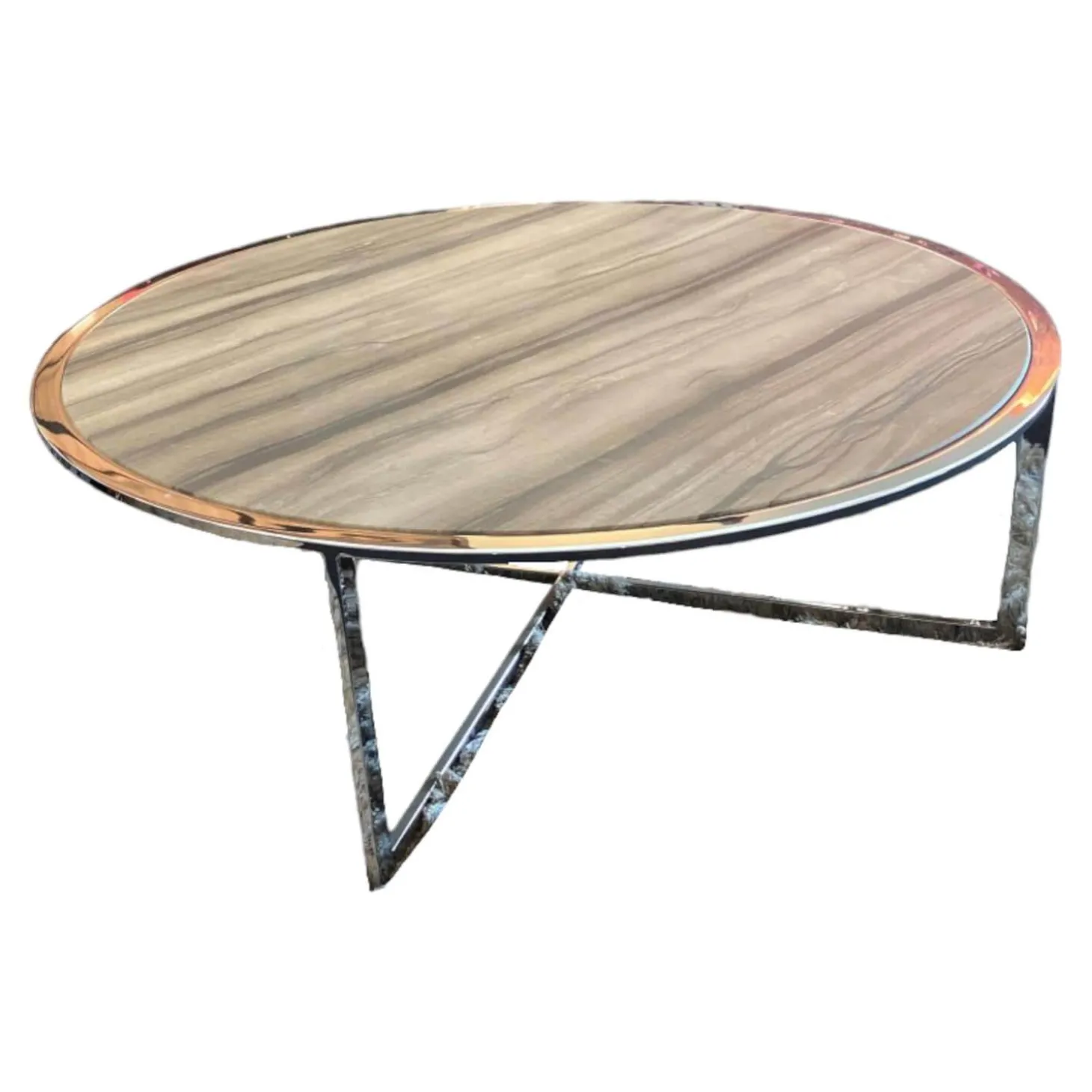 Clubtisch Charme Stein Sequoia Brown Geledert Fußgestelle Chrom Hochglanz