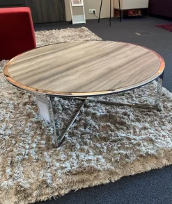 Clubtisch Charme Stein Sequoia Brown Geledert Fußgestelle Chrom Hochglanz