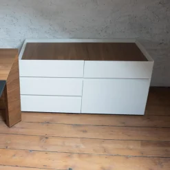 Container Paper Korpus Lack Weiß Oberboden Und Klappenfach Nussbaum