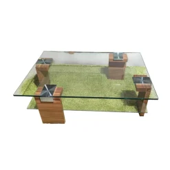 Couchtisch 7450 028 01 Tischplatte Glas Mit Zwischenablage Füße Kernnussbaum