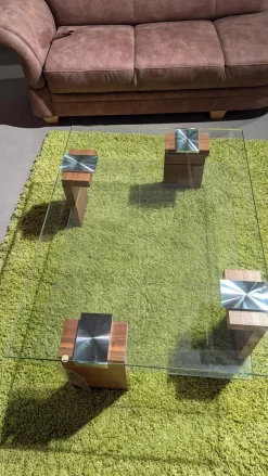 Couchtisch 7450 028 01 Tischplatte Glas Mit Zwischenablage Füße Kernnussbaum