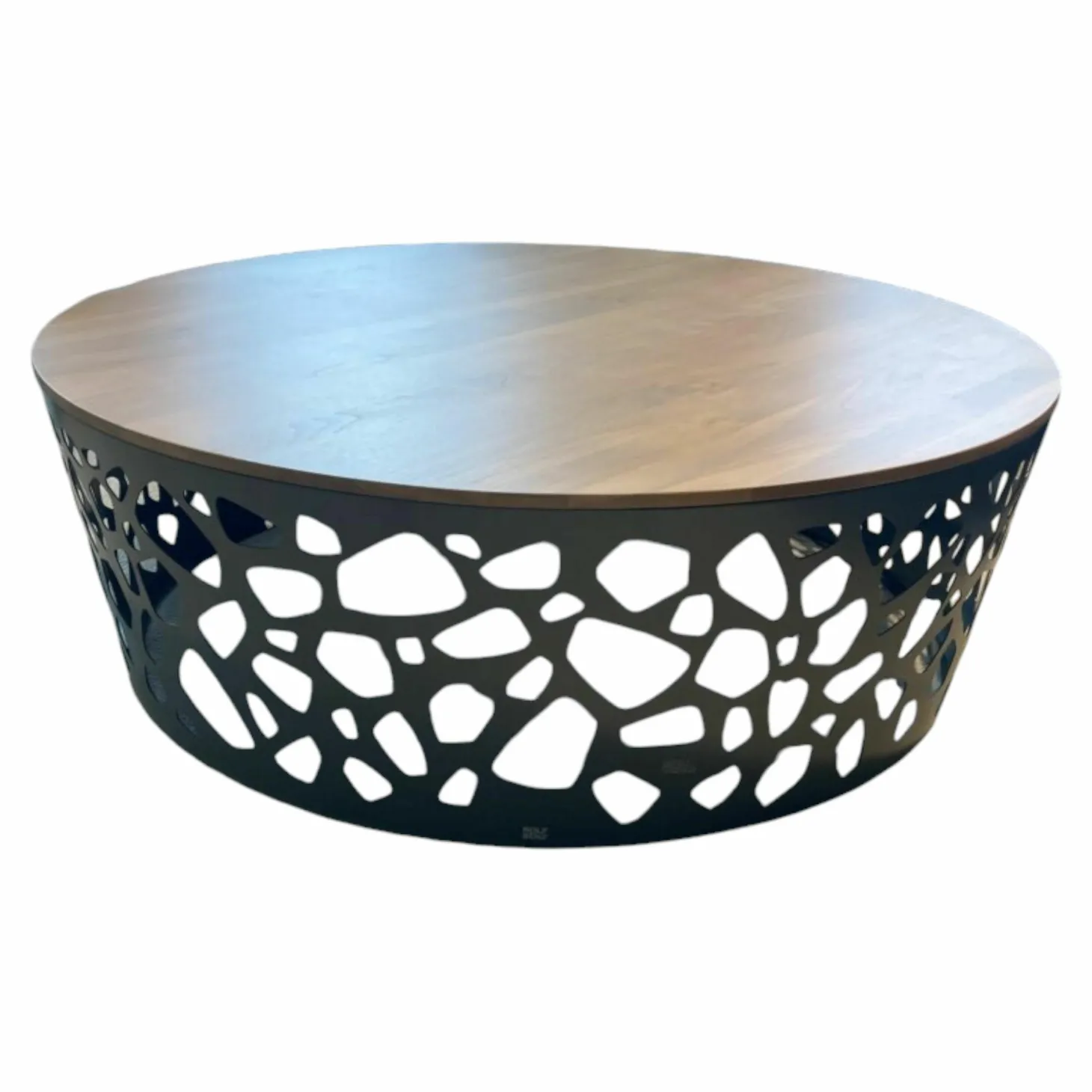 Couchtisch 926-132 Couchtisch Platte Massivholz Nussbaum Amerikanisch Gestell Stahl Glatt Lackiert Matt Umbragrau Grau