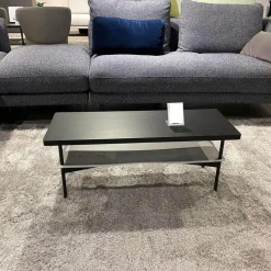 Couchtisch 925 Eiche Gebeizt Und Lackiert Gestell Stahl Verkehrsschwarz Ledereinlage Hellgrau