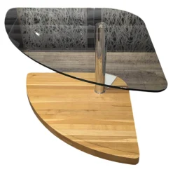 Couchtisch 0915 Platte Klarglas Drehbahr Sockel Wildeiche