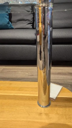 Couchtisch 0915 Platte Klarglas Drehbahr Sockel Wildeiche